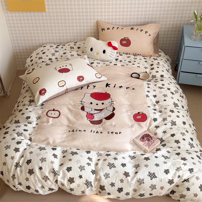 暖生活 2026新款全棉大版双层纱贴布绣四件套 星星凯蒂