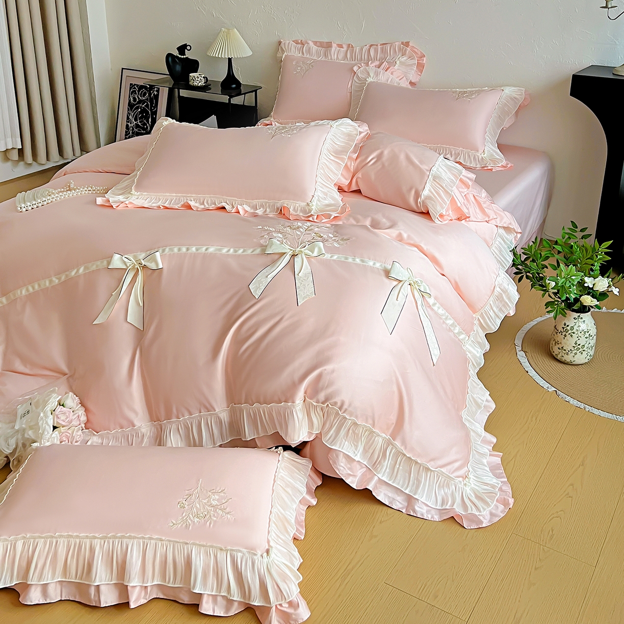 91家纺网 家纺一手货源 找家纺 （总）迪欧芙 2026新款长绒棉刺绣床单款四件套-月影纱