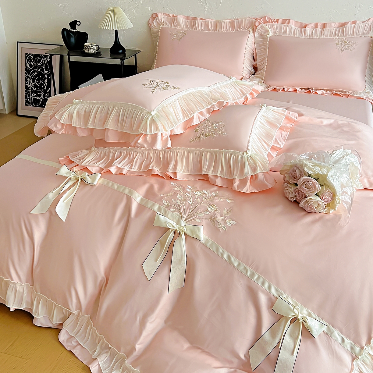 91家纺网 家纺一手货源 找家纺 （总）迪欧芙 2026新款长绒棉刺绣床单款四件套-月影纱