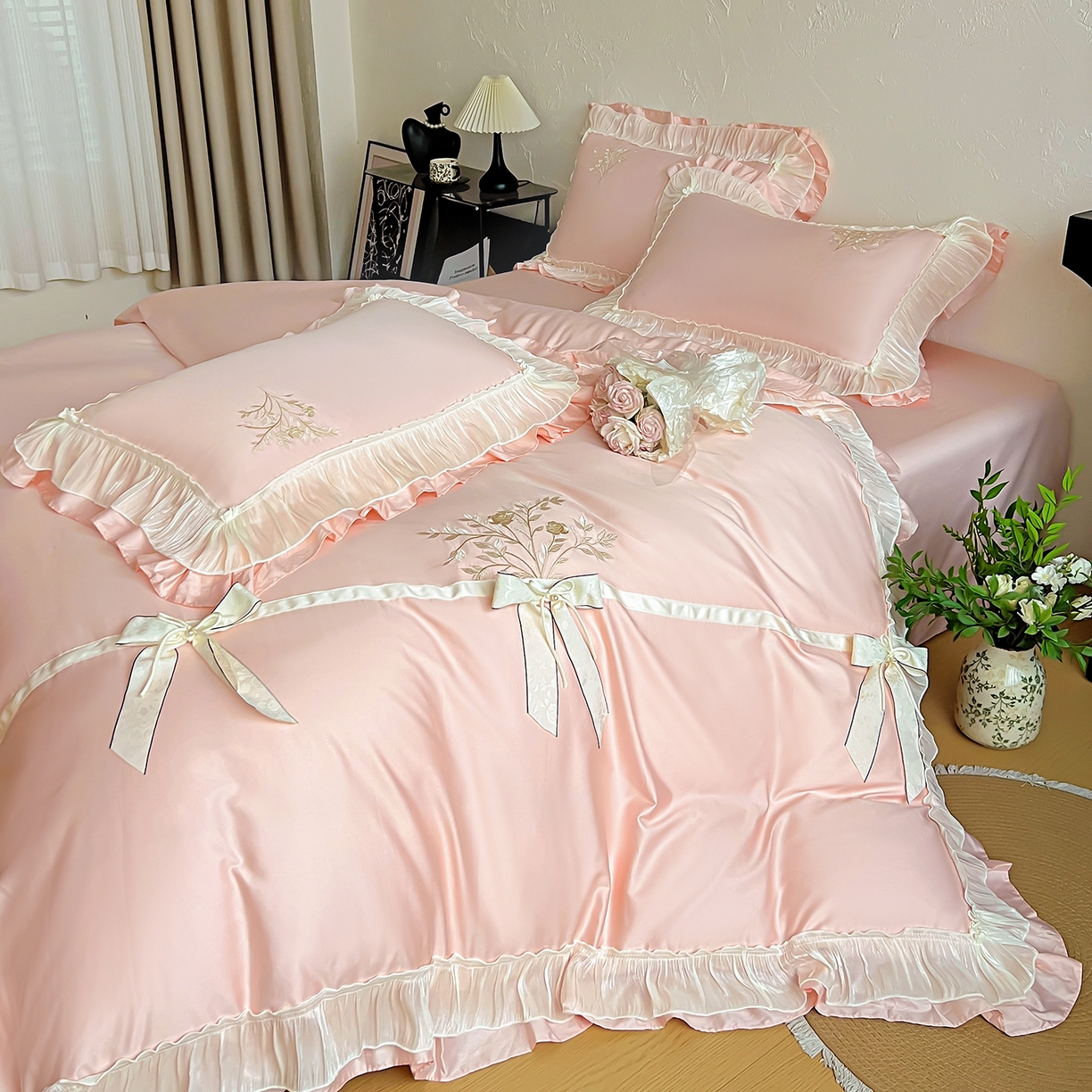 91家纺网 家纺一手货源 找家纺 （总）迪欧芙 2026新款长绒棉刺绣床单款四件套-月影纱