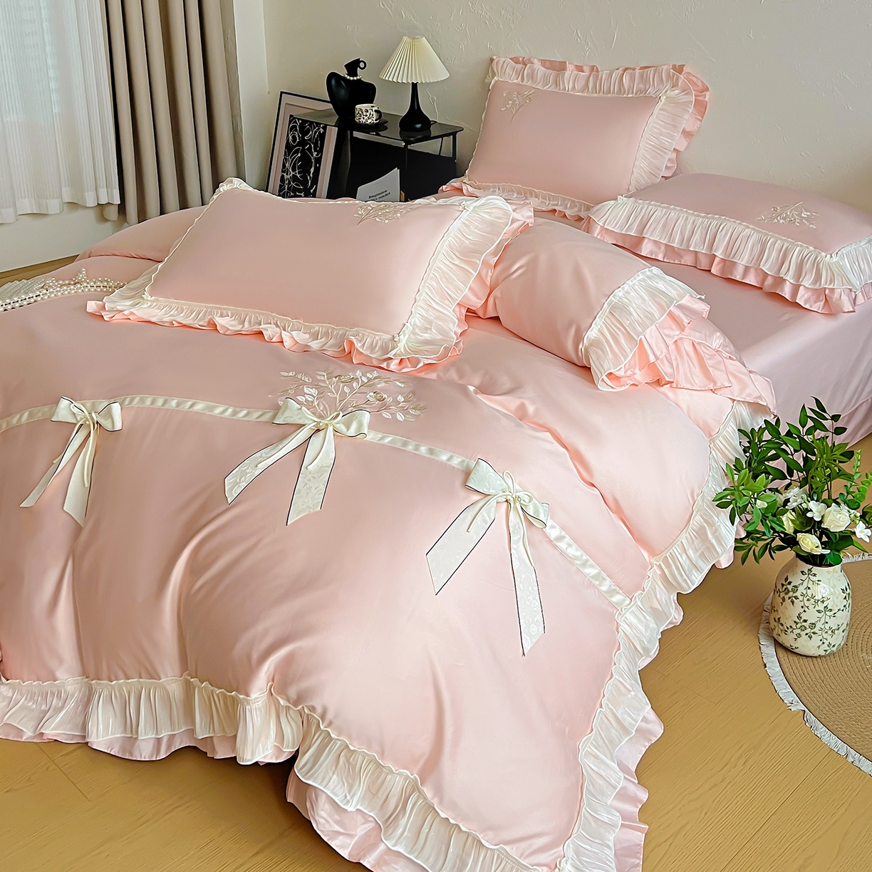 91家纺网 家纺一手货源 找家纺 （总）迪欧芙 2026新款长绒棉刺绣床单款四件套-月影纱