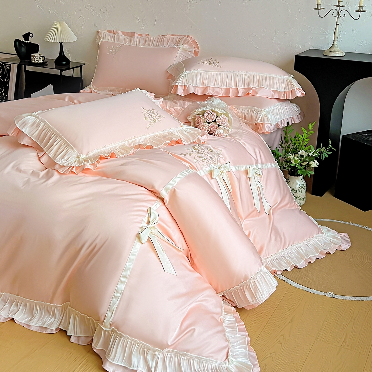 91家纺网 家纺一手货源 找家纺 （总）迪欧芙 2026新款长绒棉刺绣床单款四件套-月影纱