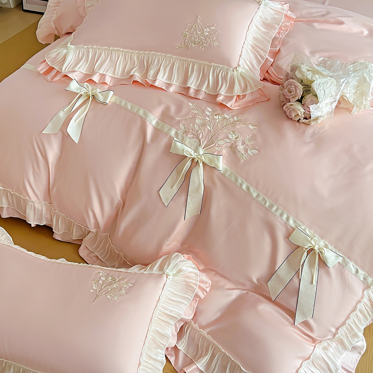 91家纺网 家纺一手货源 找家纺 （总）迪欧芙 2026新款长绒棉刺绣床单款四件套-月影纱