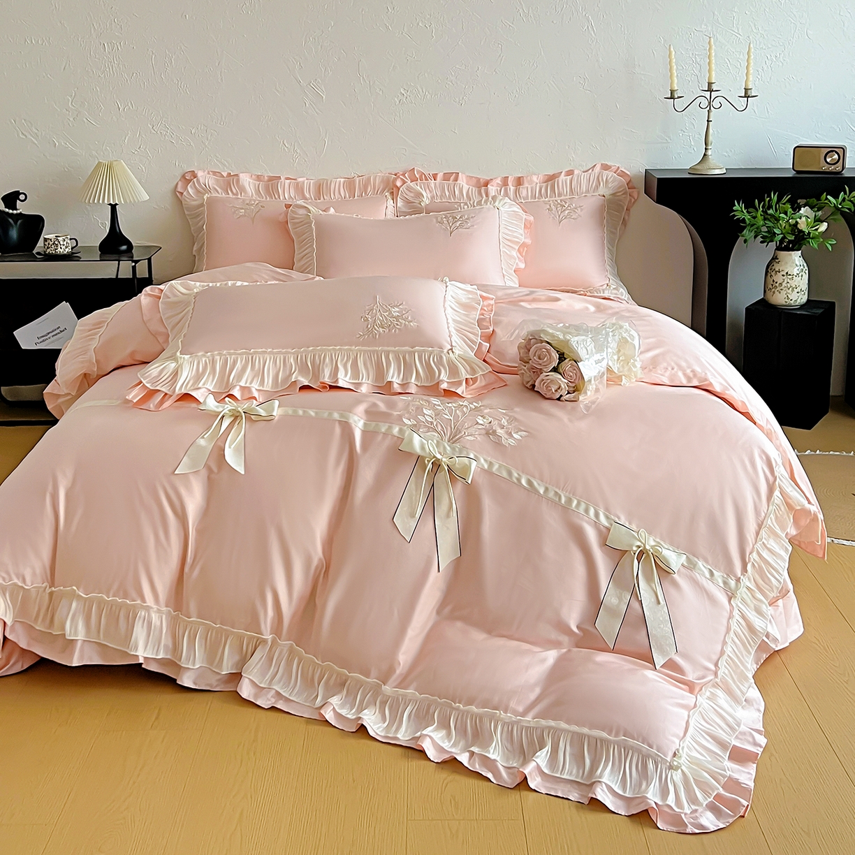 91家纺网 家纺一手货源 找家纺 （总）迪欧芙 2026新款长绒棉刺绣床单款四件套-月影纱