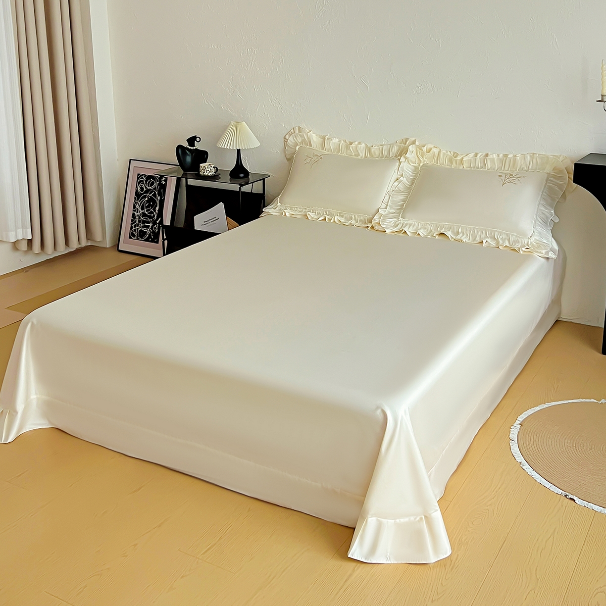 91家纺网 家纺一手货源 找家纺 迪欧芙 2026新款长绒棉刺绣床单款四件套-月影纱 月影纱-米色