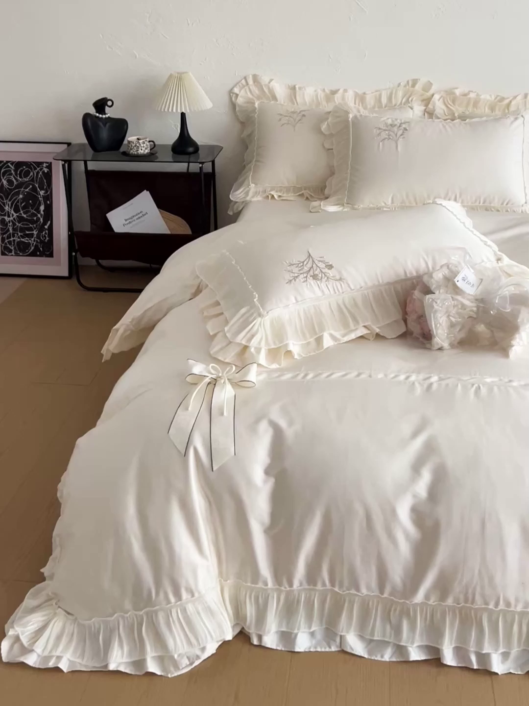 91家纺网 家纺一手货源 找家纺 迪欧芙 2026新款长绒棉刺绣床单款四件套-月影纱 月影纱-米色