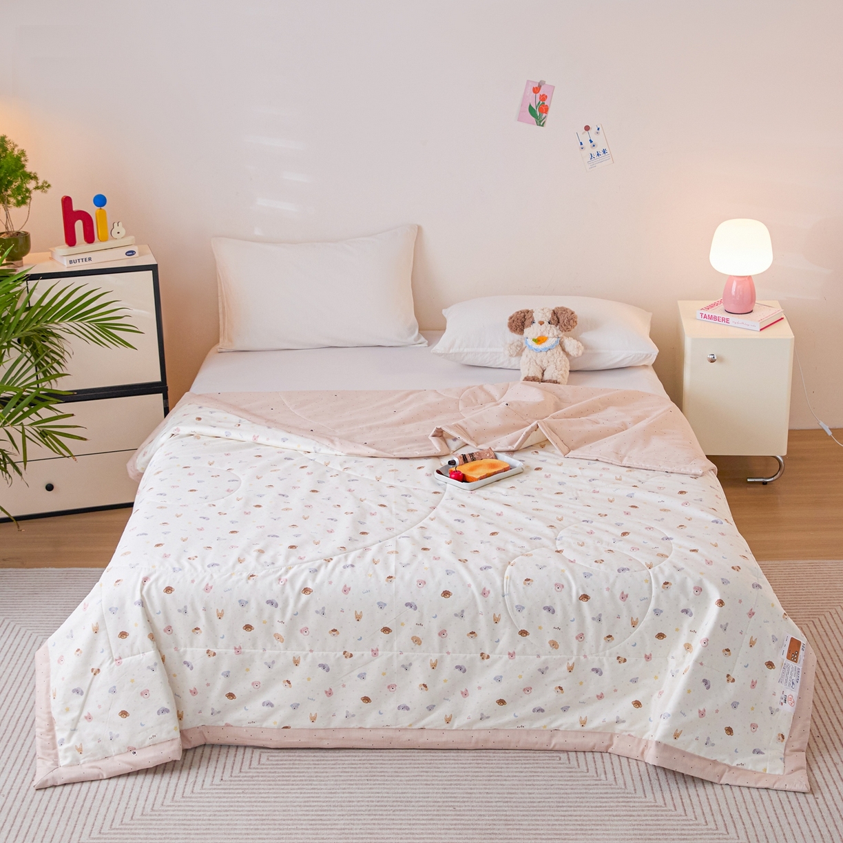 91家纺网 家纺一手货源 找家纺 亿莱鑫 2026春夏新款全棉水洗印花夏被夏凉被空调被 动物聚会