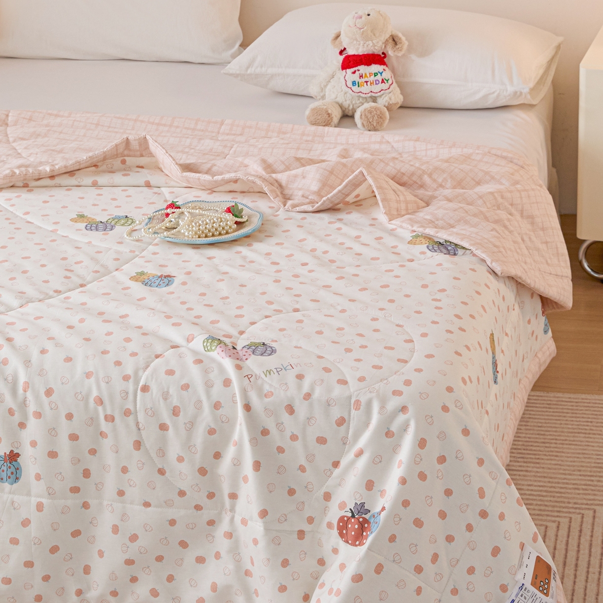 91家纺网 家纺一手货源 找家纺 亿莱鑫 2026春夏新款全棉水洗印花夏被夏凉被空调被 五彩南瓜