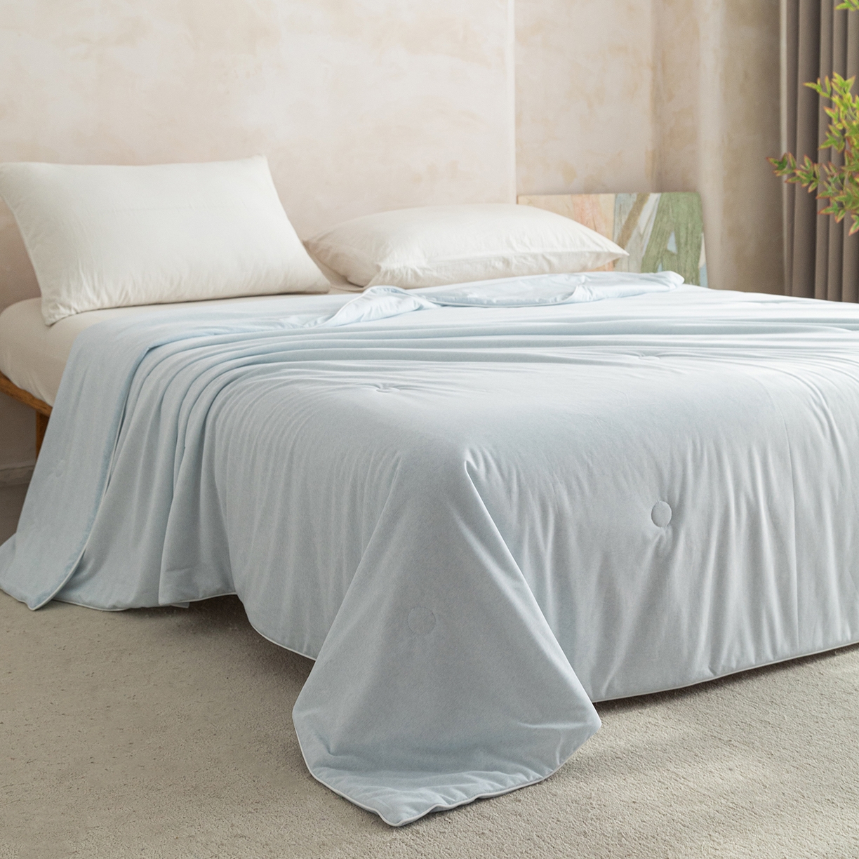 91家纺网 家纺一手货源 找家纺 亿莱鑫 2026春夏新款纯色仿锦氨凉感夏被夏凉被空调被 夏日企鹅-蓝