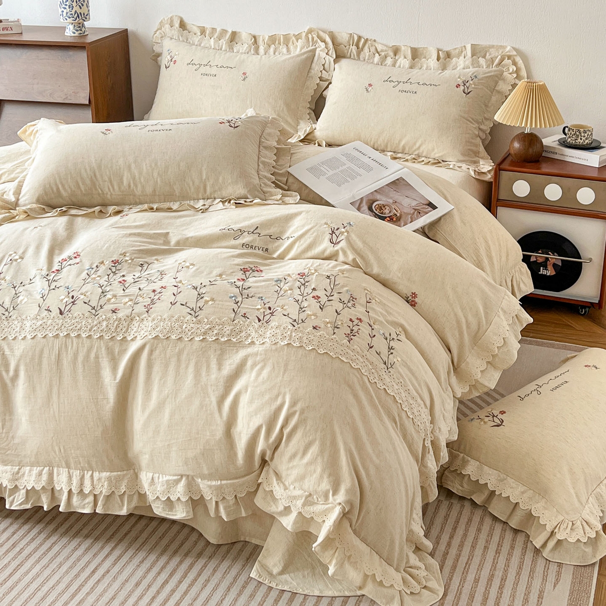 91家纺网 家纺一手货源 找家纺 （总）迪欧芙 2026春夏新款棉麻刺绣床单款四件套-迷迭花香