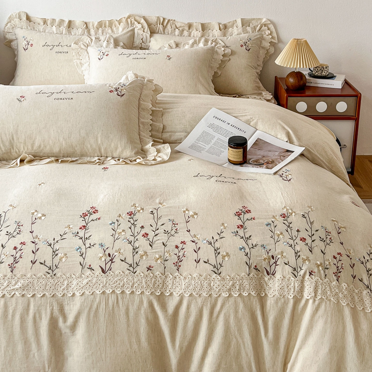 91家纺网 家纺一手货源 找家纺 （总）迪欧芙 2026春夏新款棉麻刺绣床单款四件套-迷迭花香