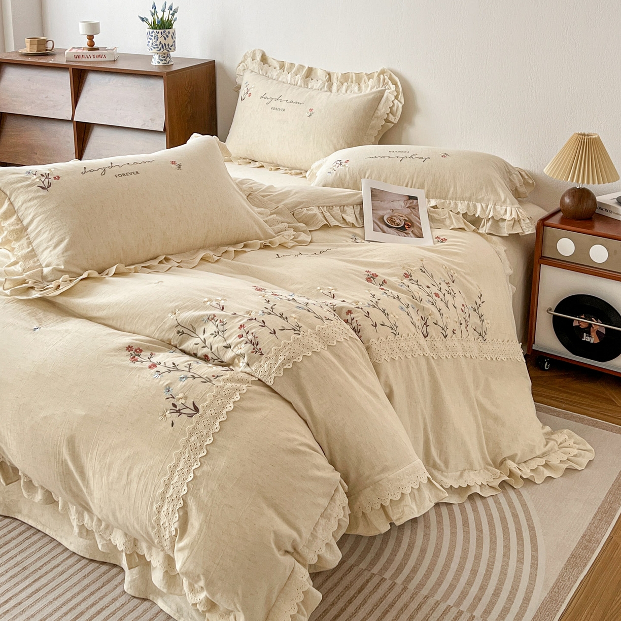 91家纺网 家纺一手货源 找家纺 （总）迪欧芙 2026春夏新款棉麻刺绣床单款四件套-迷迭花香