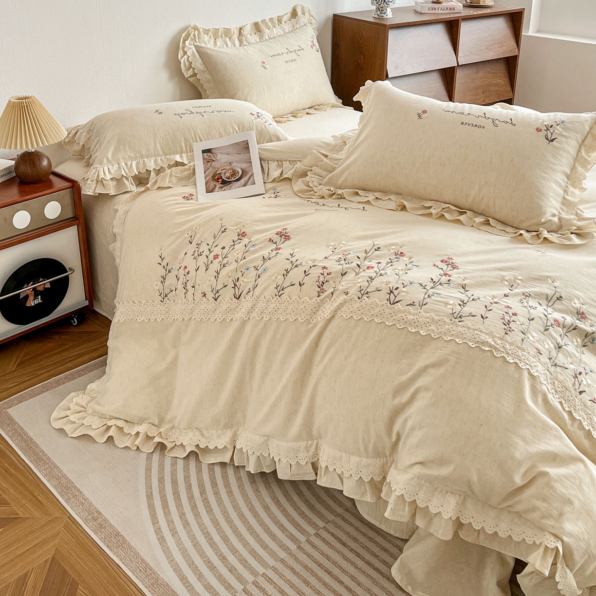 91家纺网 家纺一手货源 找家纺 （总）迪欧芙 2026春夏新款棉麻刺绣床单款四件套-迷迭花香