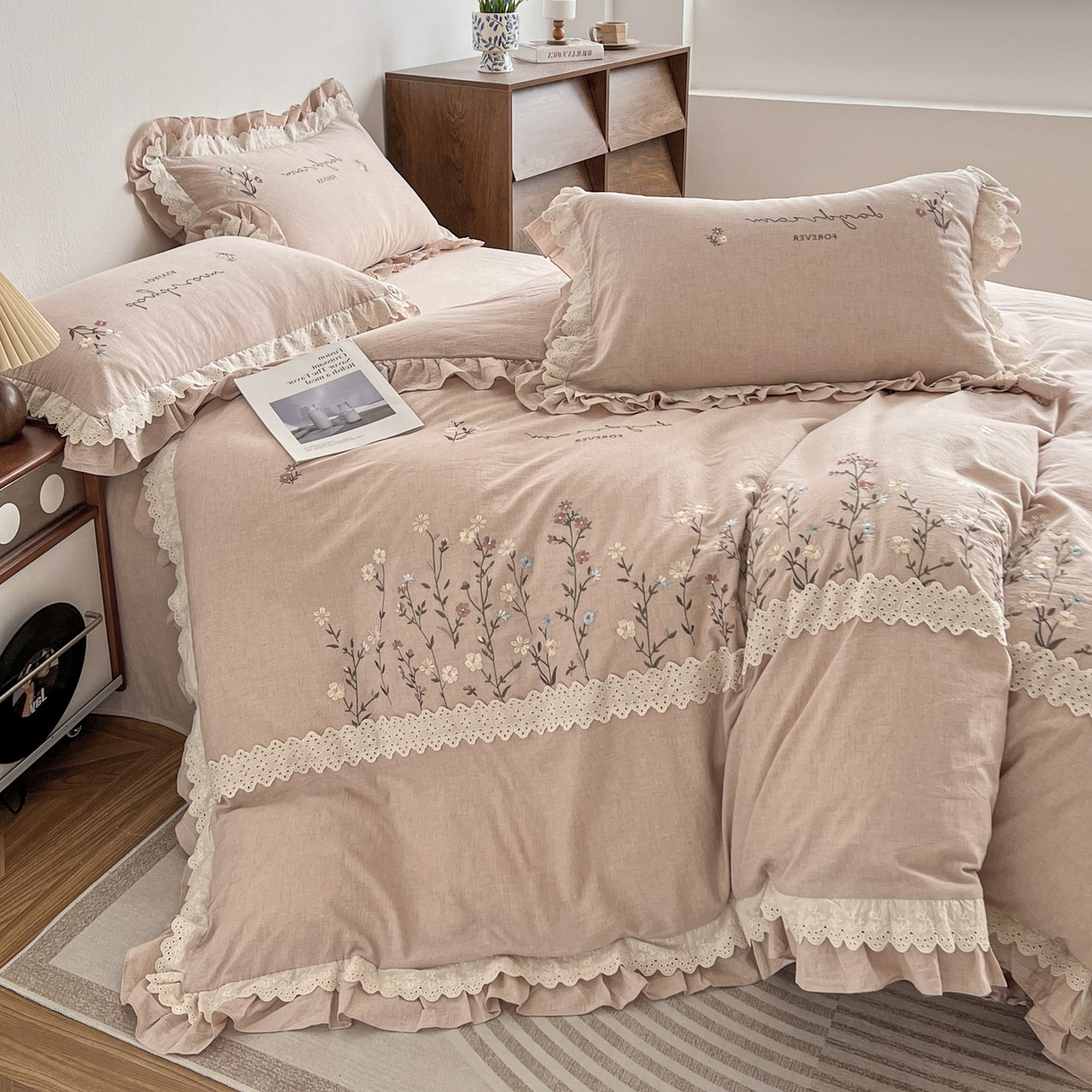 91家纺网 家纺一手货源 找家纺 迪欧芙 2026春夏新款棉麻刺绣床单款四件套-迷迭花香 迷迭花香-粉色