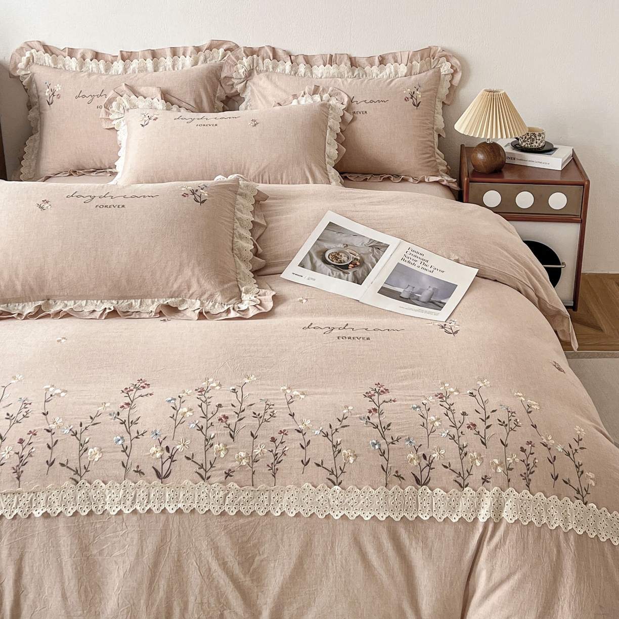 91家纺网 家纺一手货源 找家纺 迪欧芙 2026春夏新款棉麻刺绣床单款四件套-迷迭花香 迷迭花香-粉色