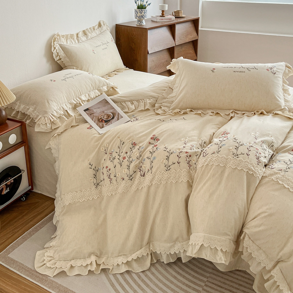 91家纺网 家纺一手货源 找家纺 迪欧芙 2026春夏新款棉麻刺绣床单款四件套-迷迭花香 迷迭花香-本色
