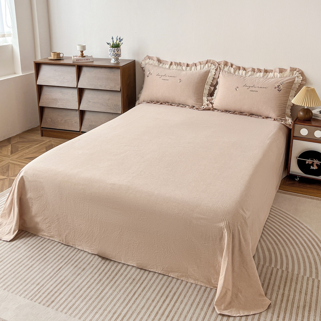 91家纺网 家纺一手货源 找家纺 迪欧芙 2026春夏新款棉麻刺绣床单款四件套-迷迭花香 迷迭花香-粉色