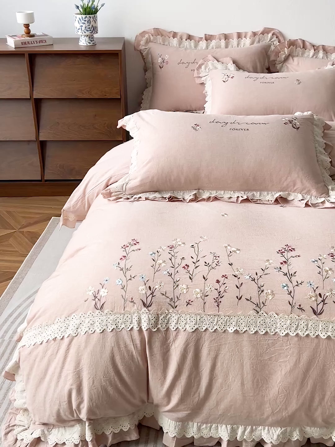 91家纺网 家纺一手货源 找家纺 迪欧芙 2026春夏新款棉麻刺绣床单款四件套-迷迭花香 迷迭花香-粉色