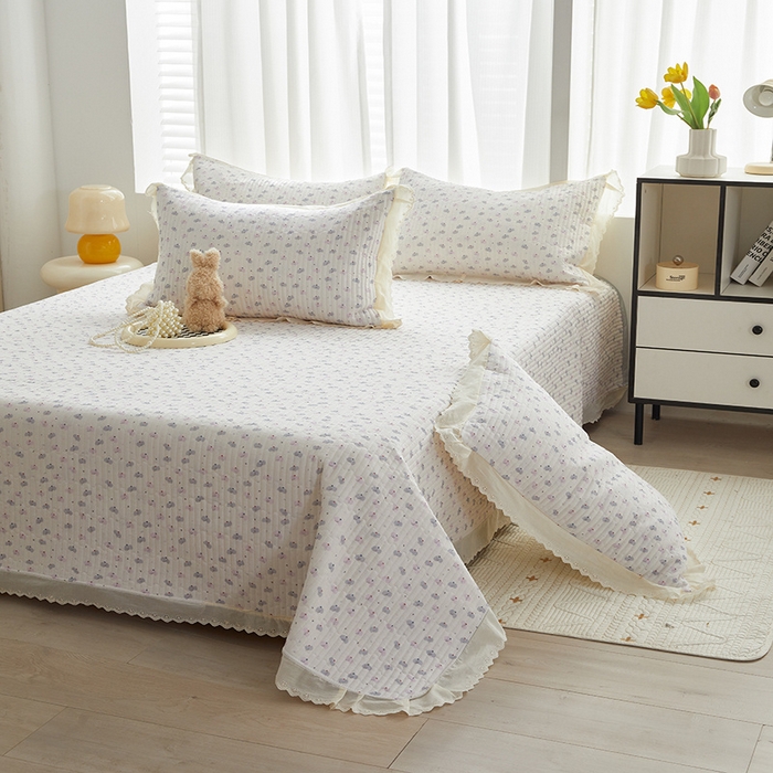 91家纺网 家纺一手货源 找家纺 舒居家纺 2026新款全棉双层纱花边床盖单件床盖单品单床盖 小飞象