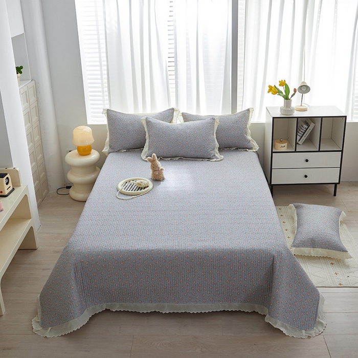 91家纺网 家纺一手货源 找家纺 舒居家纺 2026新款全棉双层纱花边床盖单件床盖单品单床盖 山岚绮梦