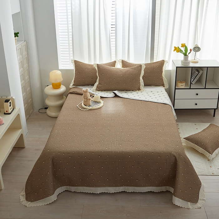 91家纺网 家纺一手货源 找家纺 舒居家纺 2026新款全棉双层纱花边床盖单件床盖单品单床盖 团团