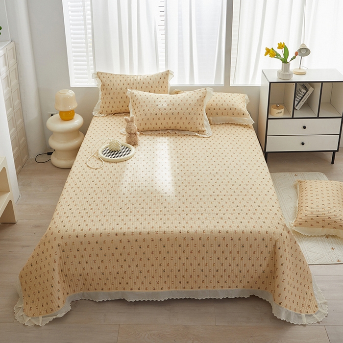 91家纺网 家纺一手货源 找家纺 舒居家纺 2026新款全棉双层纱花边床盖单件床盖单品单床盖 可艾兔