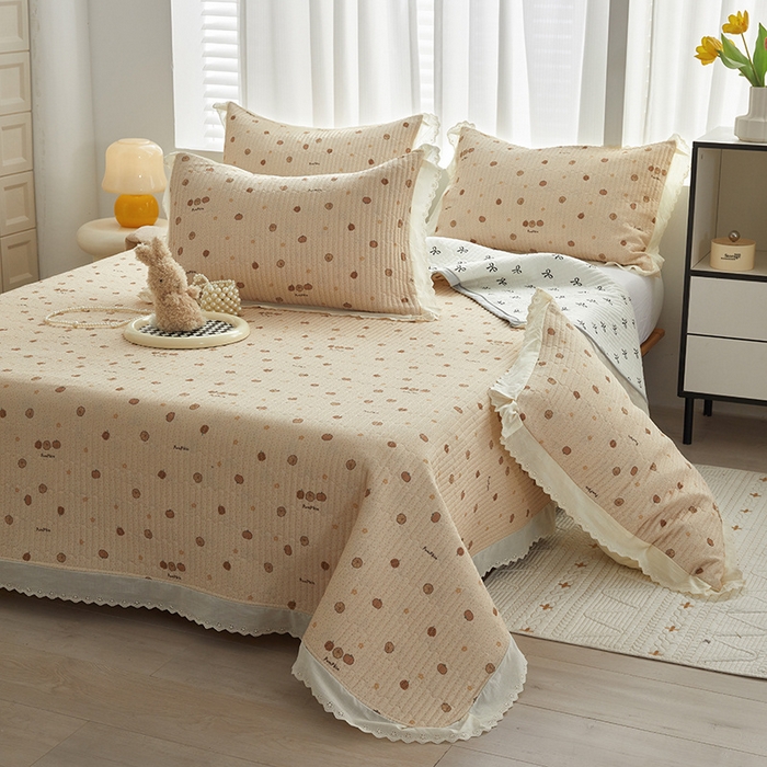 91家纺网 家纺一手货源 找家纺 舒居家纺 2026新款全棉双层纱花边床盖单件床盖单品单床盖 南瓜小贝