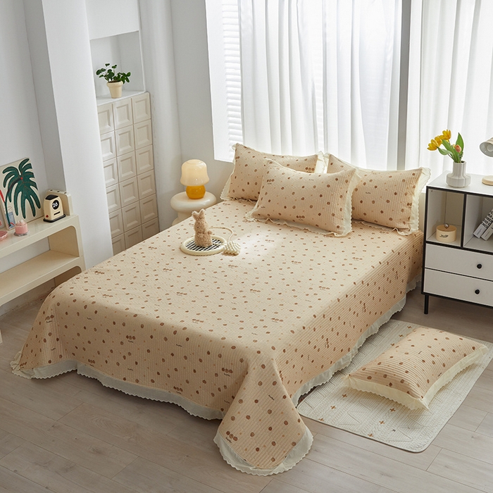 91家纺网 家纺一手货源 找家纺 舒居家纺 2026新款全棉双层纱花边床盖单件床盖单品单床盖 南瓜小贝