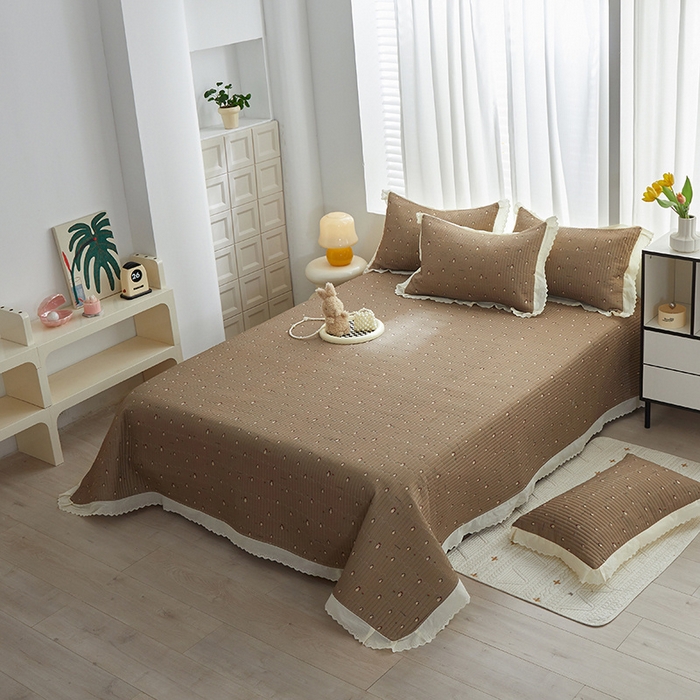 91家纺网 家纺一手货源 找家纺 舒居家纺 2026新款全棉双层纱花边床盖单件床盖单品单床盖 团团