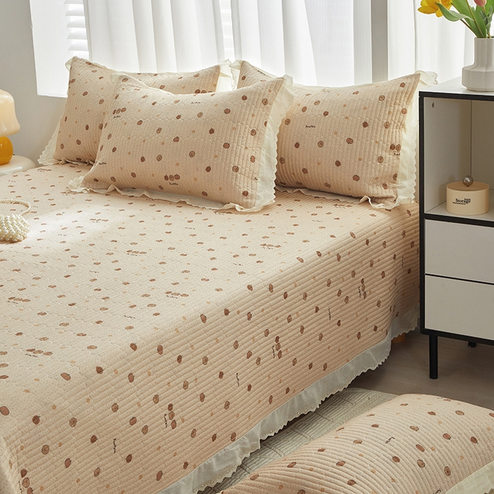 91家纺网 家纺一手货源 找家纺 舒居家纺 2026新款全棉双层纱花边床盖单件床盖单品单床盖 南瓜小贝