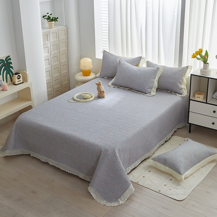 91家纺网 家纺一手货源 找家纺 舒居家纺 2026新款全棉双层纱花边床盖单件床盖单品单床盖 山岚绮梦