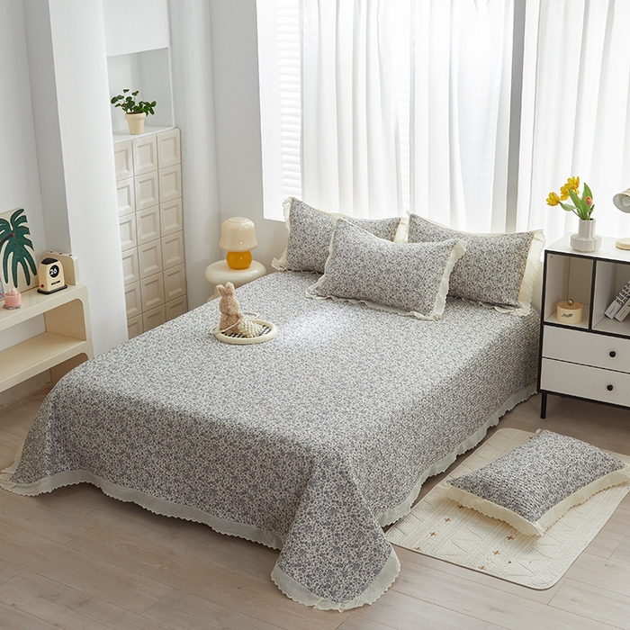 91家纺网 家纺一手货源 找家纺 舒居家纺 2026新款全棉双层纱花边床盖单件床盖单品单床盖 浅影--灰