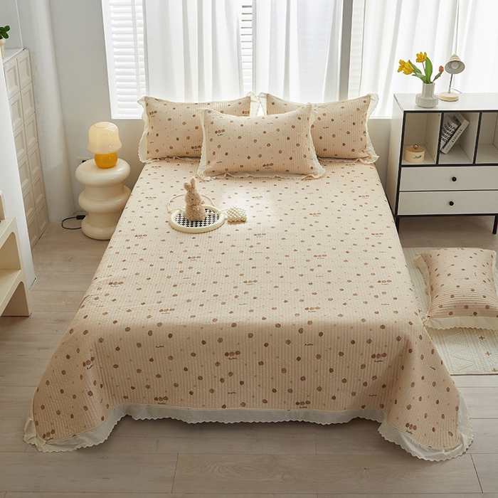 91家纺网 家纺一手货源 找家纺 舒居家纺 2026新款全棉双层纱花边床盖单件床盖单品单床盖 南瓜小贝