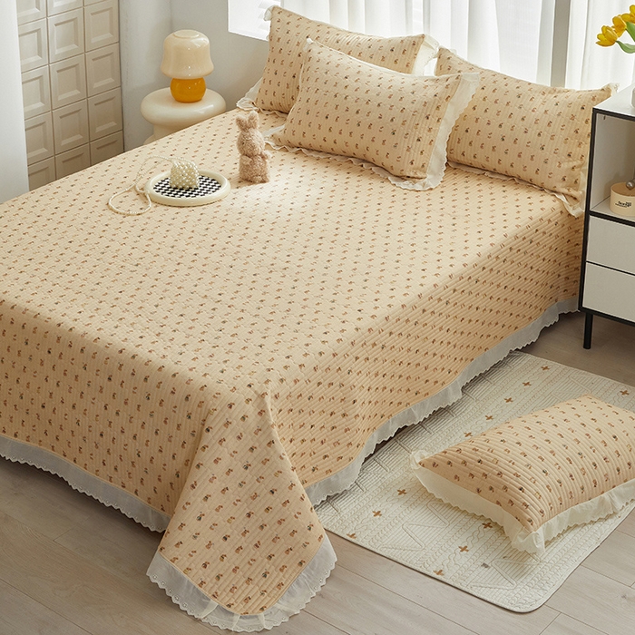 91家纺网 家纺一手货源 找家纺 舒居家纺 2026新款全棉双层纱花边床盖单件床盖单品单床盖 可艾兔