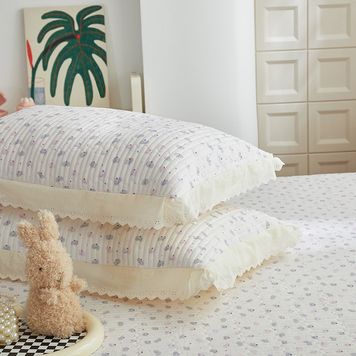 91家纺网 家纺一手货源 找家纺 舒居家纺 2026新款全棉双层纱花边床盖单件床盖单品单床盖 小飞象