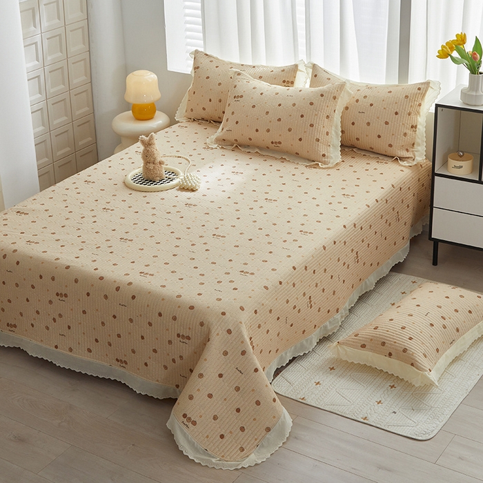 91家纺网 家纺一手货源 找家纺 舒居家纺 2026新款全棉双层纱花边床盖单件床盖单品单床盖 南瓜小贝