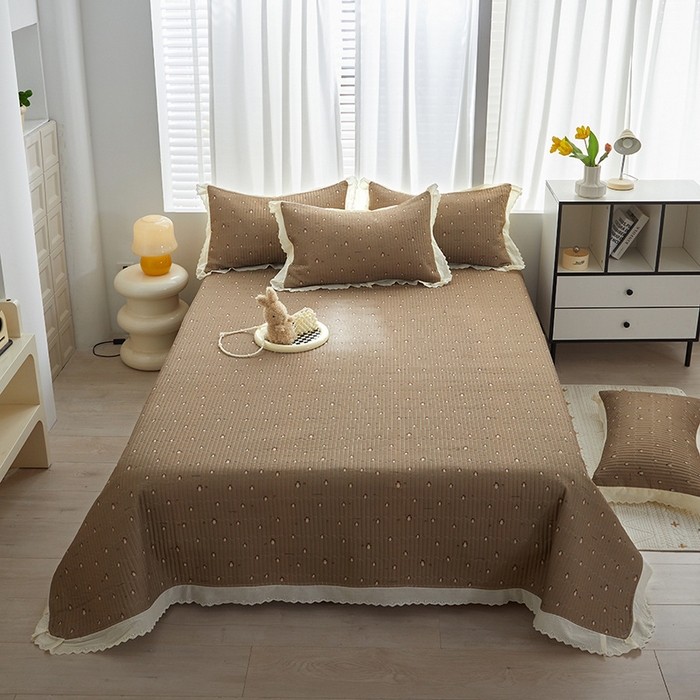 91家纺网 家纺一手货源 找家纺 舒居家纺 2026新款全棉双层纱花边床盖单件床盖单品单床盖 团团