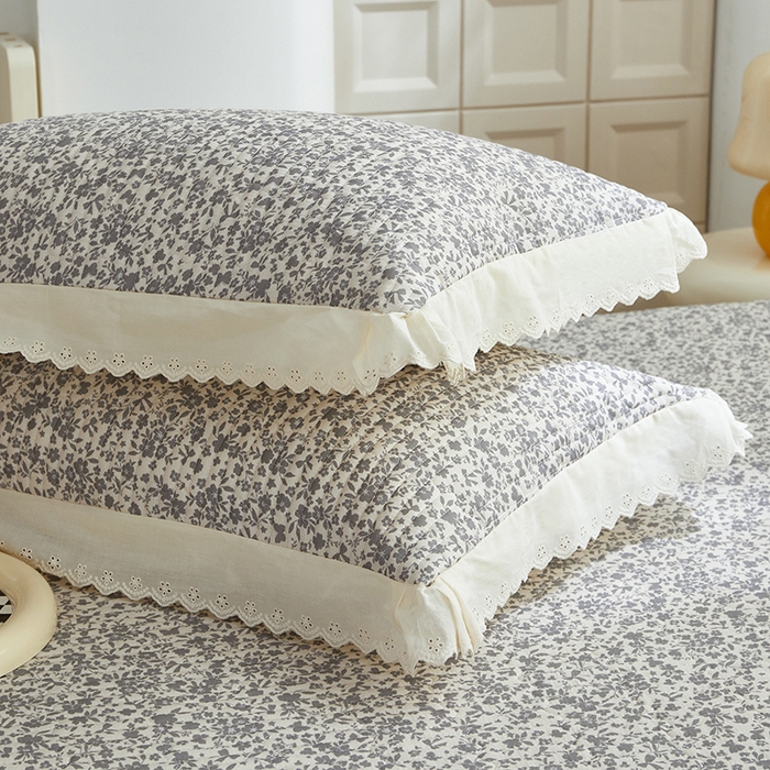 91家纺网 家纺一手货源 找家纺 舒居家纺 2026新款全棉双层纱花边床盖单件床盖单品单床盖 浅影--灰