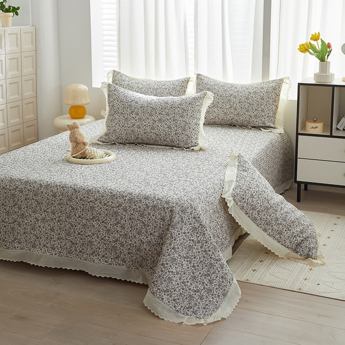 91家纺网 家纺一手货源 找家纺 舒居家纺 2026新款全棉双层纱花边床盖单件床盖单品单床盖 浅影--灰