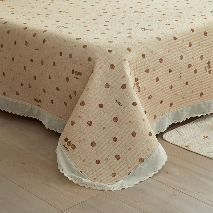 91家纺网 家纺一手货源 找家纺 舒居家纺 2026新款全棉双层纱花边床盖单件床盖单品单床盖 南瓜小贝