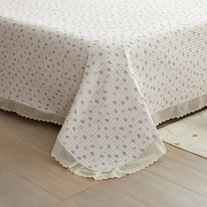 91家纺网 家纺一手货源 找家纺 舒居家纺 2026新款全棉双层纱花边床盖单件床盖单品单床盖 小飞象