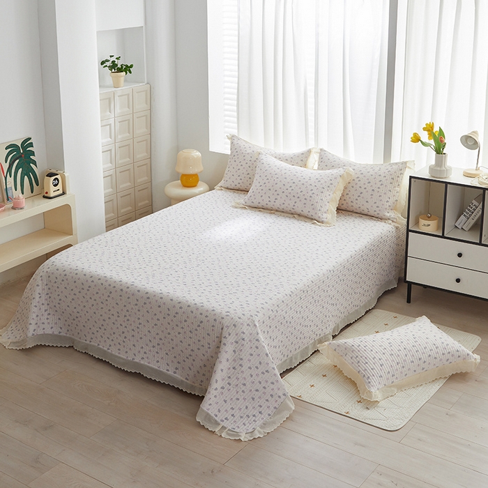 91家纺网 家纺一手货源 找家纺 舒居家纺 2026新款全棉双层纱花边床盖单件床盖单品单床盖 小飞象