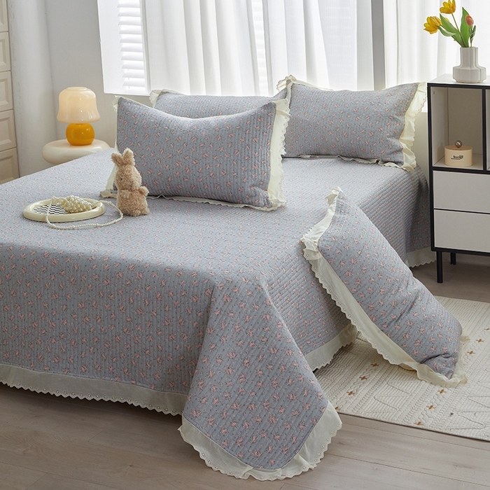 91家纺网 家纺一手货源 找家纺 舒居家纺 2026新款全棉双层纱花边床盖单件床盖单品单床盖 山岚绮梦