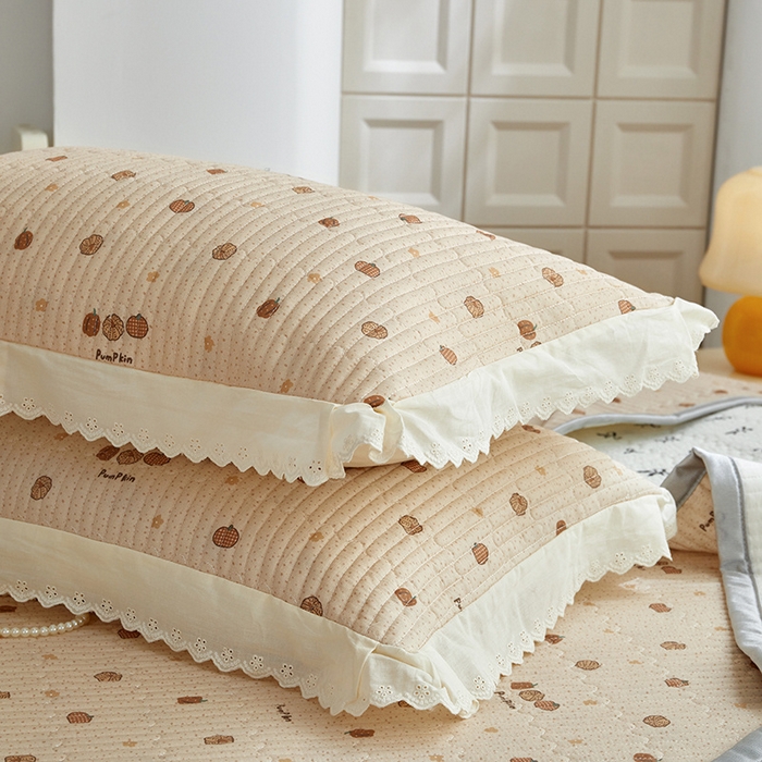 91家纺网 家纺一手货源 找家纺 舒居家纺 2026新款全棉双层纱花边床盖单件床盖单品单床盖 南瓜小贝