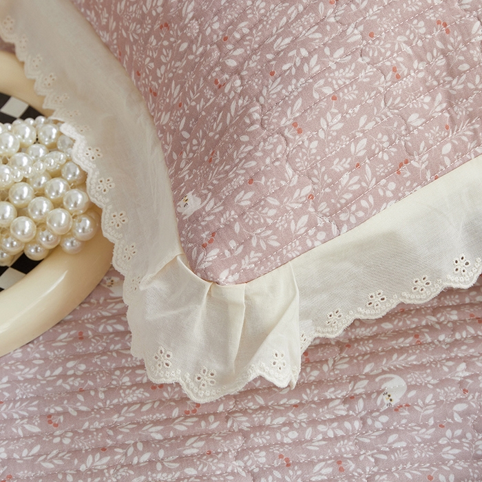 91家纺网 家纺一手货源 找家纺 舒居家纺 2026新款全棉双层纱花边床盖单件床盖单品单床盖 小时光粉