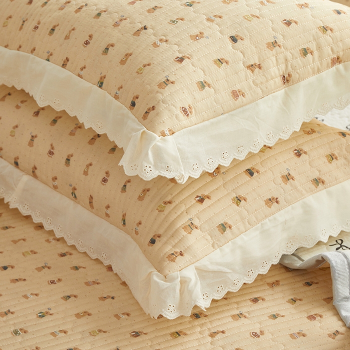 91家纺网 家纺一手货源 找家纺 舒居家纺 2026新款全棉双层纱花边床盖单件床盖单品单床盖 可艾兔