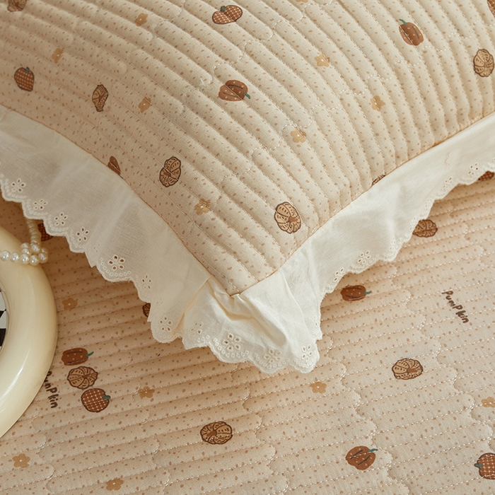 91家纺网 家纺一手货源 找家纺 舒居家纺 2026新款全棉双层纱花边床盖单件床盖单品单床盖 南瓜小贝