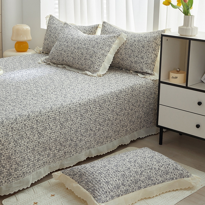 91家纺网 家纺一手货源 找家纺 舒居家纺 2026新款全棉双层纱花边床盖单件床盖单品单床盖 浅影--灰