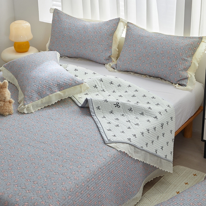 91家纺网 家纺一手货源 找家纺 舒居家纺 2026新款全棉双层纱花边床盖单件床盖单品单床盖 山岚绮梦