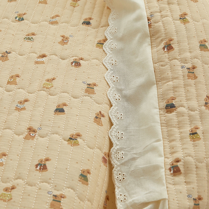 91家纺网 家纺一手货源 找家纺 舒居家纺 2026新款全棉双层纱花边床盖单件床盖单品单床盖 可艾兔